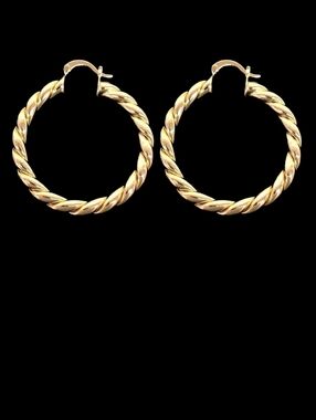 18K Gold-Filled Braided 5mm Chunky Hoop Earrings 30mm 1 Inch Made In France